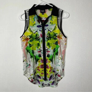 Prabal Gurung Womens Sleeveless Floral Blouse Top Size XS Floral Collared